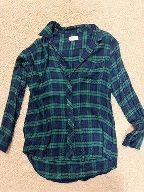 MELLODAY Navy and Green Plaid Button-Down Shirt